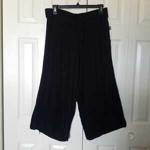 ND NEW DIRECTIONS Culottes Wide Leg Crop Pant Black Gauzy Tie Waist Pullon 14